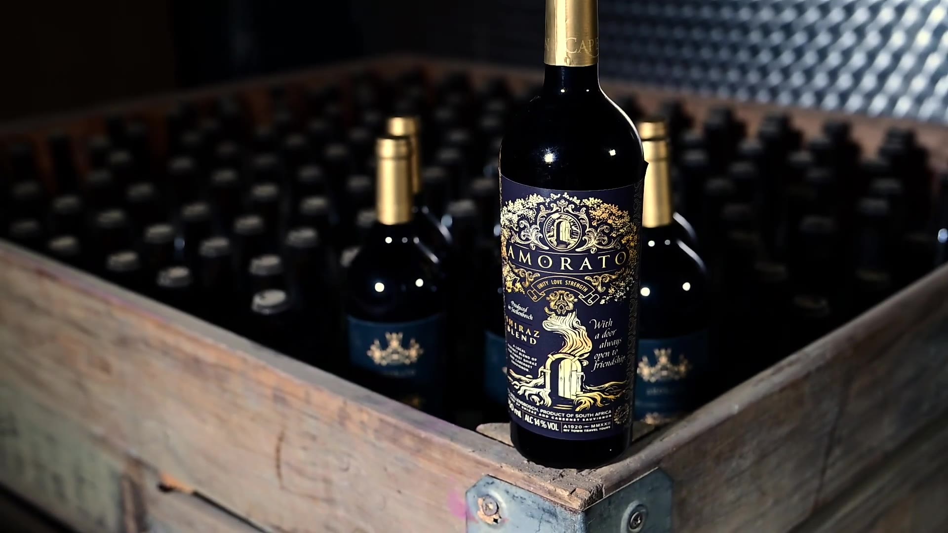 Amorato promotional film — vineyard harvest, cellar, and table service