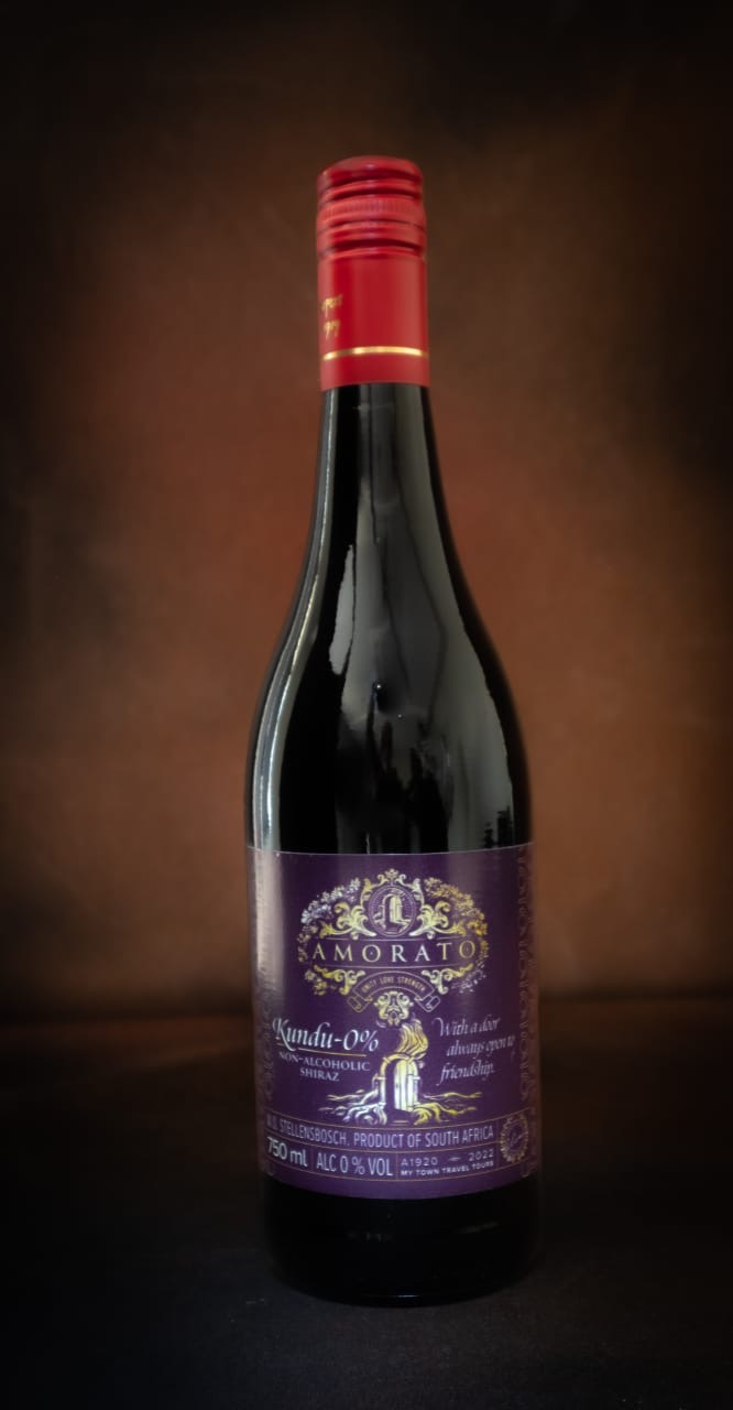 Amorato Kundu Non-Alcoholic Shiraz bottle, plum label