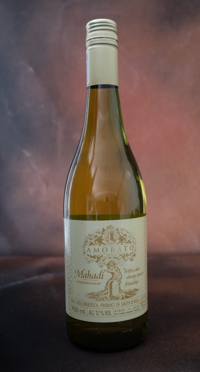 Amorato Mahadi Chardonnay bottle, cream-and-gold label